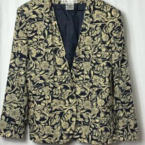 Women's Gold and Black Floral Jacket Size 12